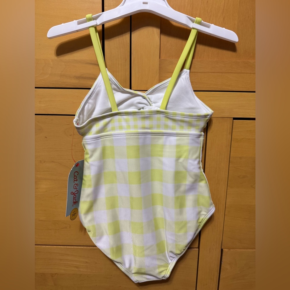 Cat & Jack girls XS light green and white checkered design swimsuit! - Picture 3 of 3